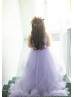One Shoulder Lavender Tulle High Low Flower Girl Dress